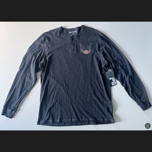 Harley Davidson Men’s Henley Shirt Charcoal Size XL At The Speed Of Freedom